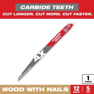 Milwaukee 48-00-5227 12" 5 TPI AX™ with Carbide Teeth SAWZALL® Blade for Wood with Nails