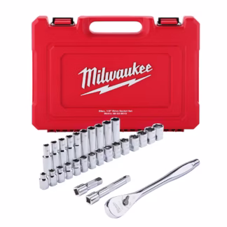Milwaukee® 48-22-9510 1/2" Drive Metric Ratchet & Socket Set with FOUR FLAT™ Sides, 28 Pack