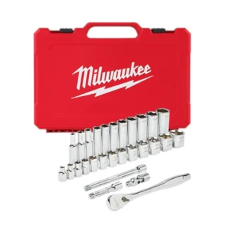 Milwaukee® 48-22-9408 3/8" Drive SAE Ratchet & Socket Set, 28 Pack