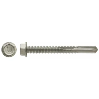 UCAN TRH122B5 12-24 x 2" RUSPRO® Coated U-DRILLS® Hex Washer-Head Heavy Gauge Self-Drilling Screw, 1500 Pack - Silver