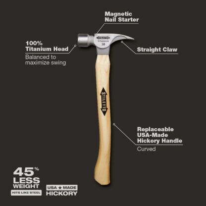 Stiletto-TI16MC 16 Oz Titanium Milled Face Hammer with 18 in. Curved Hickory Handle