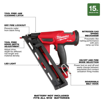 Milwaukee 2839-20 18V Cordless Gen II 15 Gauge Angled Finish Nailer (Tool Only)