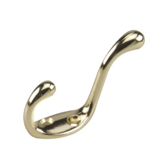 Onward 235BV 3-1/2" 235 Heavy-Duty Metal Double Coat Hook - Brass