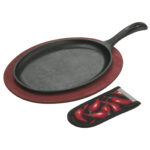 Lodge Cast Iron Fajita Set with Wooden Trivet & Handle Holder