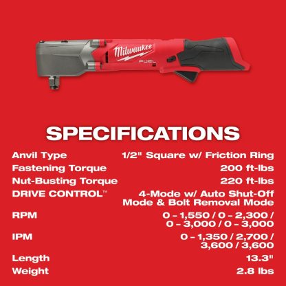 Milwaukee 2565-20 1/2" M12 Fuel Right Angle Impact Wrench - Tool Only