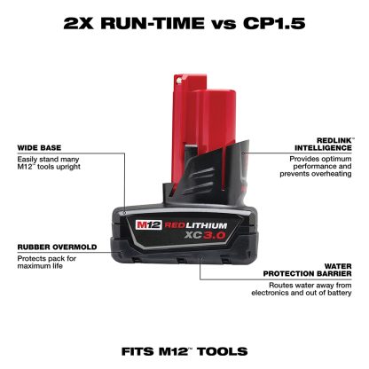 Milwaukee 48-11-2412 M12 Redlithium XC Battery, 2 Pack
