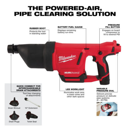 Milwaukee 2572B-21 M12 Airsnake Drain Cleaning Air Gun Kit