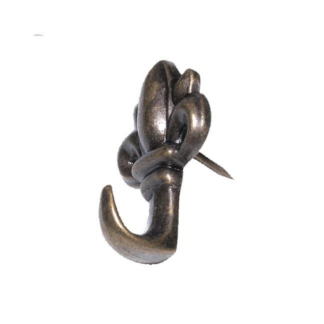 Hillman #122261 Antique Brass Fleur De Lis Head Push Pin Hanger -1/Pack