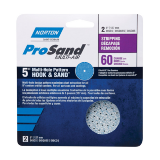 Norton® 03233 5" ProSand Multi-Air Hook & Sand Alumina Ceramic Abrasive 11/16" Arbor Sanding Disc, 2 Pack - 60-Grit/Coarse