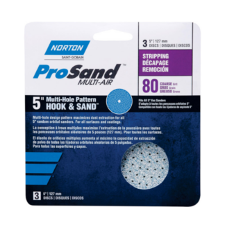 Norton® 03232 5" ProSand Multi-Air Hook & Sand Alumina Ceramic Abrasive 11/16" Arbor Sanding Disc, 3 Pack - 80-Grit/Coarse