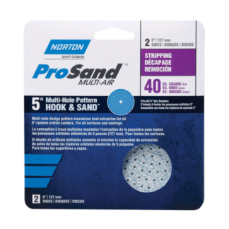 Norton® 03234 5" ProSand Multi-Air Hook & Sand Alumina Ceramic Abrasive 11/16" Arbor Sanding Disc, 2 Pack - 40-Grit/Extra Coarse