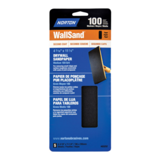 Norton® 03252 11-1/4" x 4-3/16" WallSand Drywall Sandpaper, 5 Pack - 100-Grit/Medium