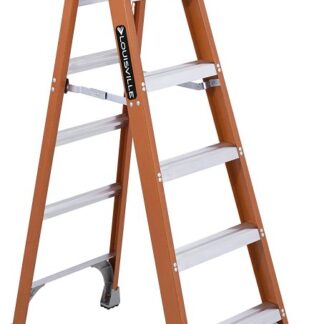 Louisville FS1506 Step Ladder, 125 in Max Reach H, 5-Step, 300 lb, Type IA Duty Rating, 3 in D Step, Fiberglass