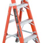 Louisville FXS1504 Cross Step Ladder, 102 in Max Reach H, 4-Step, 300 lb, Type IA Duty Rating, 3 in D Step, Fiberglass