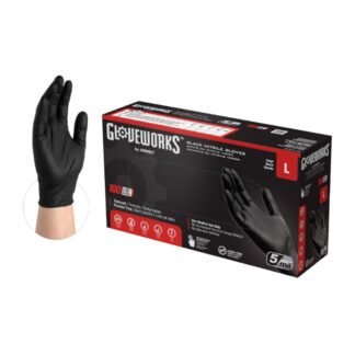 Gloveworks GPNB46100 Nitrile Gloves, Large 100 Pack - Black