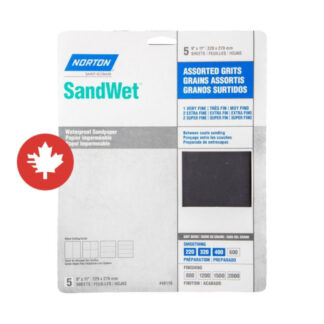 Norton 48110 9" x 11" Assorted Grit Sanding Sheet, 5 Pack