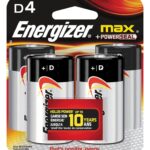 Energizer E95BP-4 Battery, 1.5 V Battery, 18 Ah, D Battery, Alkaline, Manganese Dioxide, Zinc