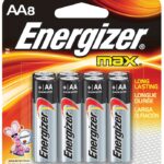 Energizer E91 E91MP-8 Battery, 1.5 V Battery, 2850 mAh, AA Battery, Alkaline, Manganese Dioxide, Zinc, Red