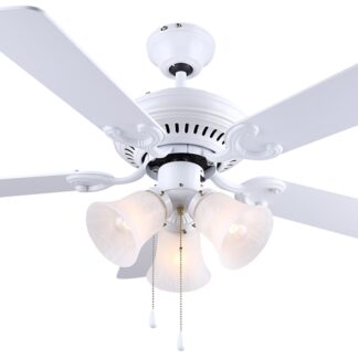 Canarm Seymour Series CF42SEY5WH Ceiling Fan, 5-Blade, White Housing, Pine/White Blade, 42 in Sweep