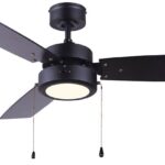 Canarm WALLIS CF42WAL3BK Ceiling Fan with Light Kit, 3-Blade, Black Housing, Black Blade, 42 in Sweep, MDF Blade