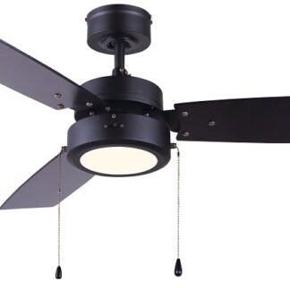 Canarm WALLIS CF42WAL3BK Ceiling Fan with Light Kit, 3-Blade, Black Housing, Black Blade, 42 in Sweep, MDF Blade