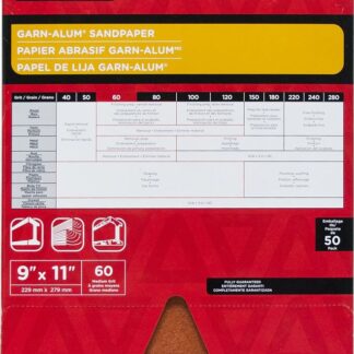 Task Garn-Alum Series GAO14060 Sandpaper, 11 in L, 9 in W, Medium, 60 Grit, Aluminum Oxide Abrasive, Kraft Paper Backing Sells in Quantity of 50