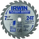IRWIN 25130 Circular Saw Blade, 7-1/4 in Dia, 5/8 in Arbor, 24-Teeth, Carbide Cutting Edge Sells in Quantity of 25