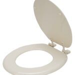 ProSource T-17WM-B-3L Toilet Seat, Round, MDF Molded Fiberboard, Bone, Plastic Hinge
