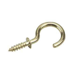 Onward 2782BR 31mm x 2.4mm Metal Wide Base Cup Hook, 5 Pack - Brass