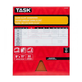 Task GAO14060 11" x 9" 60 Grit Medium Garn-Alum Sandpaper, 50 Pack
