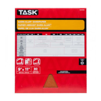 Task GAO14080 11" x 9" 80 Grit Medium Garn-Alum Sandpaper, 50 Pack