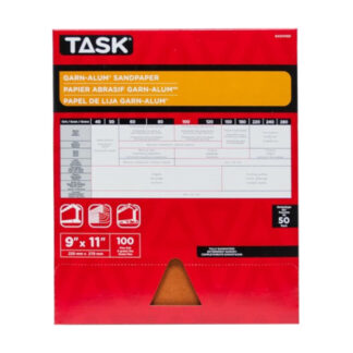Task GAO14100 11" x 9" 100 Grit Fine Garn-Alum Sandpaper, 50 Pack