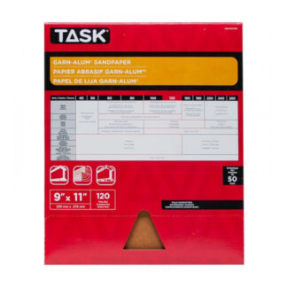 Task GAO14120 11" x 9" 120 Grit Fine Garn-Alum Sandpaper, 50 Pack