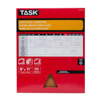 Task GAO14150 11" x 9" 150 Grit Very Fine Garn-Alum Sandpaper, 50 Pack