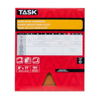 Task GAO14180 11" x 9" 180 Grit Very Fine Garn-Alum Sandpaper, 50 Pack