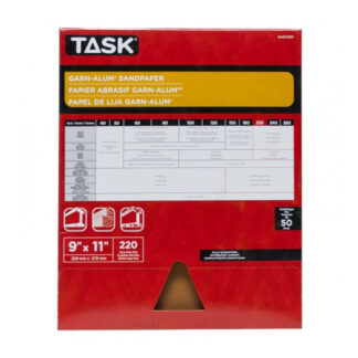 Task GAO14220 11" x 9" 220 Grit Very Fine Garn-Alum Sandpaper, 50 Pack
