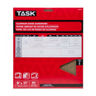 Task PA15080 11" x 9" 80 Grit Medium Premium Sandpaper, 5 Pack