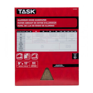 Task PAO15060 11" x 9" 60 Grit Medium Premium Sandpaper, 50 Pack