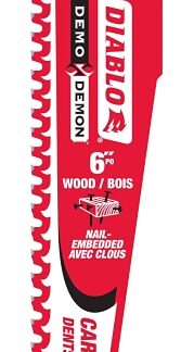 Diablo Demo Demon DS0606VCWC Reciprocating Saw Blade, 1 in W, 6 in L, 6 TPI, Carbide Cutting Edge