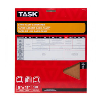 Task PG14150 11" x 9" 150 Grit Very Fine Garn-Alum Sandpaper, 5 Pack