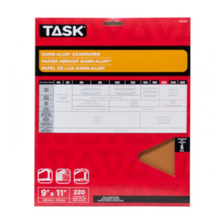 Task PG14220 11" x 9" 220 Grit Very Fine Garn-Alum Sandpaper, 5 Pack