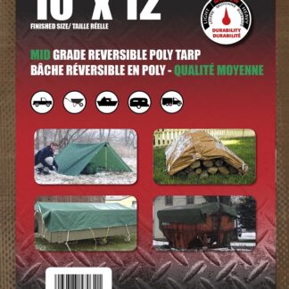 Erickson 57032 Mid-Grade Reversible Tarp, 12 ft L, 10 ft W, 5.5 mm Thick, Polyethylene, Brown/Green