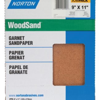NORTON WoodSand 07660705506 Sanding Sheet, 11 in L, 9 in W, Medium, 120 Grit, Garnet Abrasive, Paper Backing