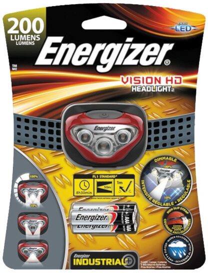 Energizer HDBIN32E Headlight, AAA Battery, Alkaline Battery, LED Lamp, 200 Lumens Lumens, 50 m Beam Distance, Red