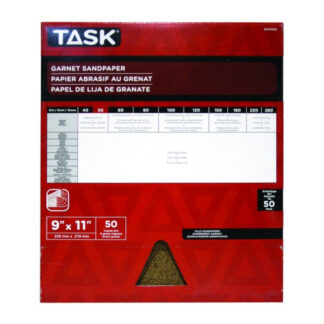 Task GA11050 11" x 9" 50 Grit Coarse Garnet Abrasive Sandpaper, 50 Pack