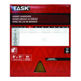 Task GA11060 11" x 9" 60 Grit Medium Garnet Abrasive Sandpaper, 50 Pack