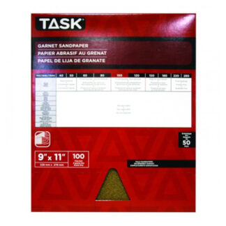 Task GA11100 11" x 9" 100 Grit Fine Garnet Abrasive Sandpaper, 50 Pack