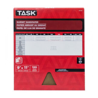 Task GA11120 11" x 9" 120 Grit Fine Garnet Abrasive Sandpaper, 50 Pack