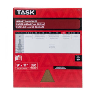 Task GA11150 11" x 9" 150 Grit Very Fine Garnet Abrasive Sandpaper, 50 Pack