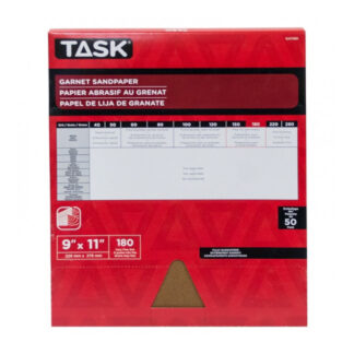 Task GA11180 11" x 9" 180 Grit Very Fine Garnet Abrasive Sandpaper, 50 Pack